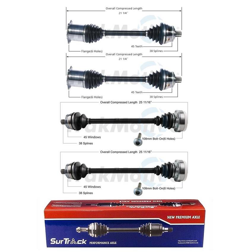 Audi CV Axle Shaft Kit - Front and Rear 4B3501203BX - Aftermarket 3991445KIT